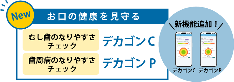 お口の健康を見守る　むし歯になりやすさチェック　デカゴンC 歯周病のなりやすさ　デカゴンP